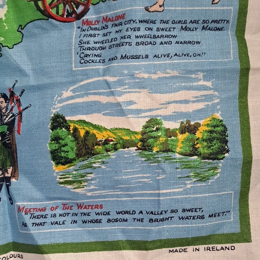 Vintage Irish Linen Tea Towel Ireland Land of Song NWOT 1980 Tapestry